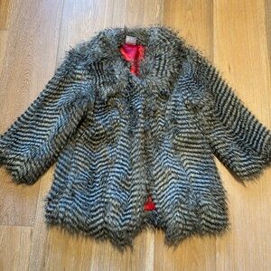 Lola faux fur animal print short coat jacket black tan stripe